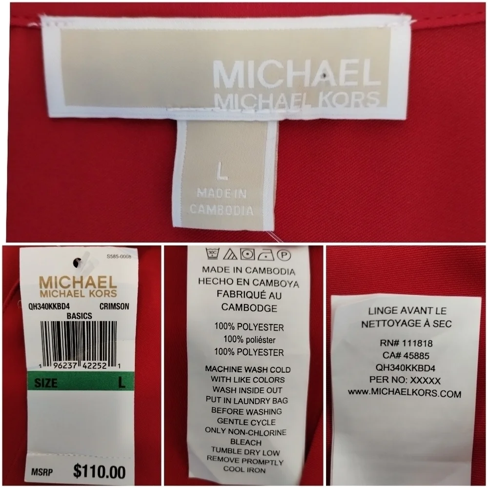 Michael Kors Crimson Button Front Blouse Gold Buttons Long Sleeve L - Picture 4 of 6